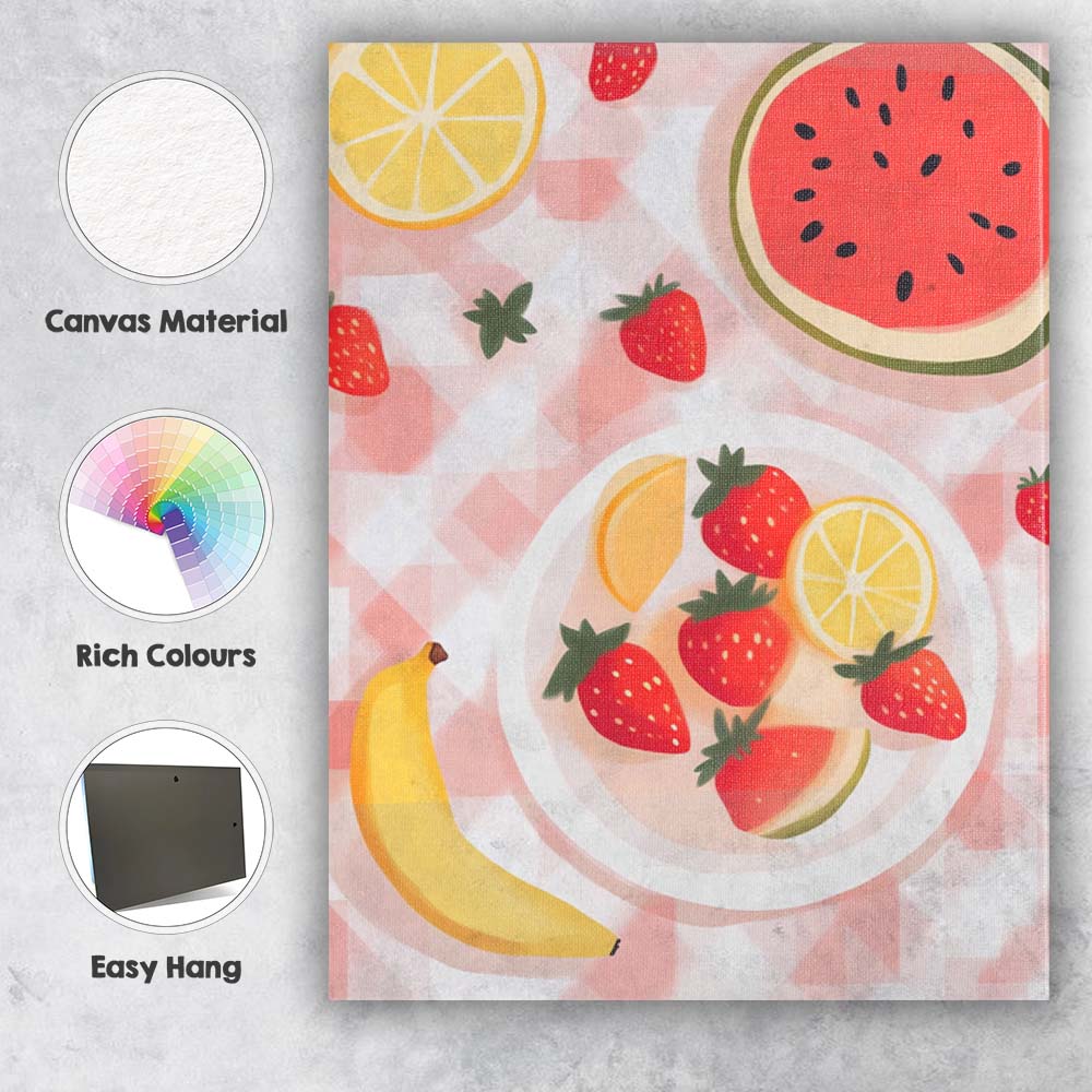 Fresh Summer Fruit Bowl Watermelon Strawberry Banana Kitchen Canvas Wall Art Print Decor Picture Ready to Hang