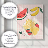 Pastel Citrus Banana Strawberry Fruit Bowl Kitchen Illustration Canvas Wall Art Print Decor Picture Ready to Hang