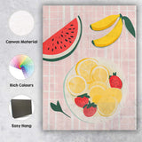 Pastel Citrus Banana Strawberry Fruit Bowl Kitchen Illustration Canvas Wall Art Print Decor Picture Ready to Hang