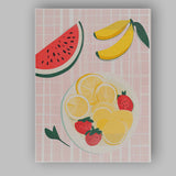 Pastel Citrus Banana Strawberry Fruit Bowl Kitchen Illustration Canvas Wall Art Print Decor Picture Ready to Hang