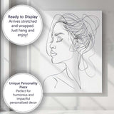Minimalist Continuous Line Woman Portrait Abstract Face Drawing Canvas Wall Art Print Decor Picture Ready to Hang