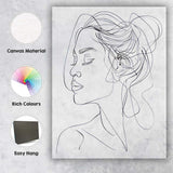Minimalist Continuous Line Woman Portrait Abstract Face Drawing Canvas Wall Art Print Decor Picture Ready to Hang
