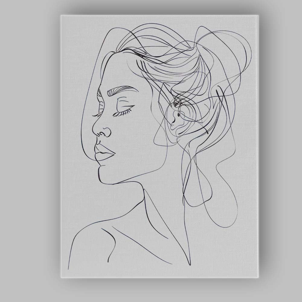 Minimalist Continuous Line Woman Portrait Abstract Face Drawing Canvas Wall Art Print Decor Picture Ready to Hang