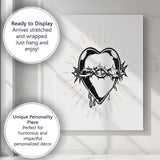 Sacred Heart With Crown of Thorns Gothic Line Art Canvas Wall Art Print Decor Picture Ready to Hang