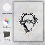 Sacred Heart With Crown of Thorns Gothic Line Art Canvas Wall Art Print Decor Picture Ready to Hang