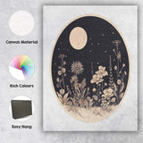 Moonlit Wildflower Meadow Botanical Night Circle Illustration Canvas Wall Art Print Decor Picture Ready to Hang