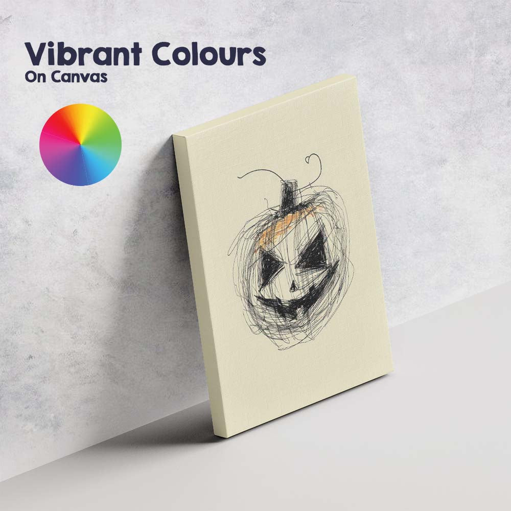 Spooky Sketch Style Jack O Lantern Halloween Pumpkin Canvas Wall Art Print Decor Picture Ready to Hang