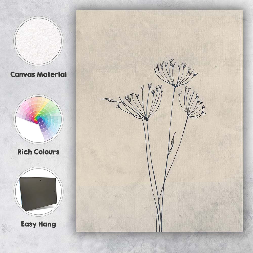 Minimalist Wildflower Seed Head Botanical Line Drawing Canvas Wall Art Print Decor Picture Ready to Hang