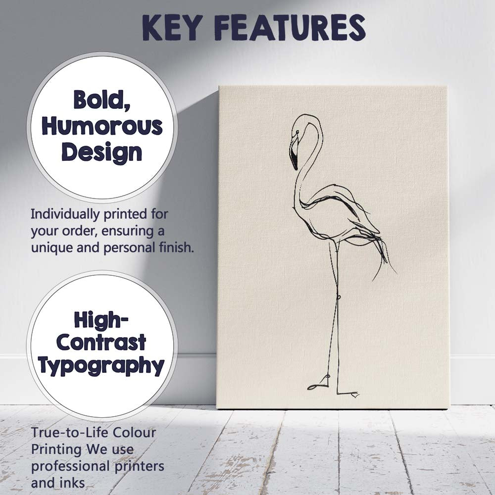 Minimalist Flamingo Line Drawing Bird Sketch Canvas Wall Art Print Decor Picture Ready to Hang