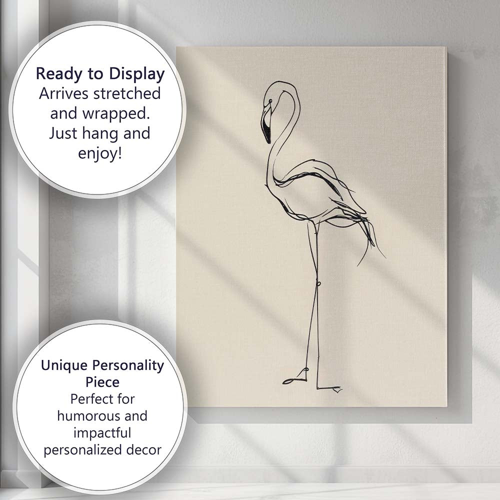 Minimalist Flamingo Line Drawing Bird Sketch Canvas Wall Art Print Decor Picture Ready to Hang