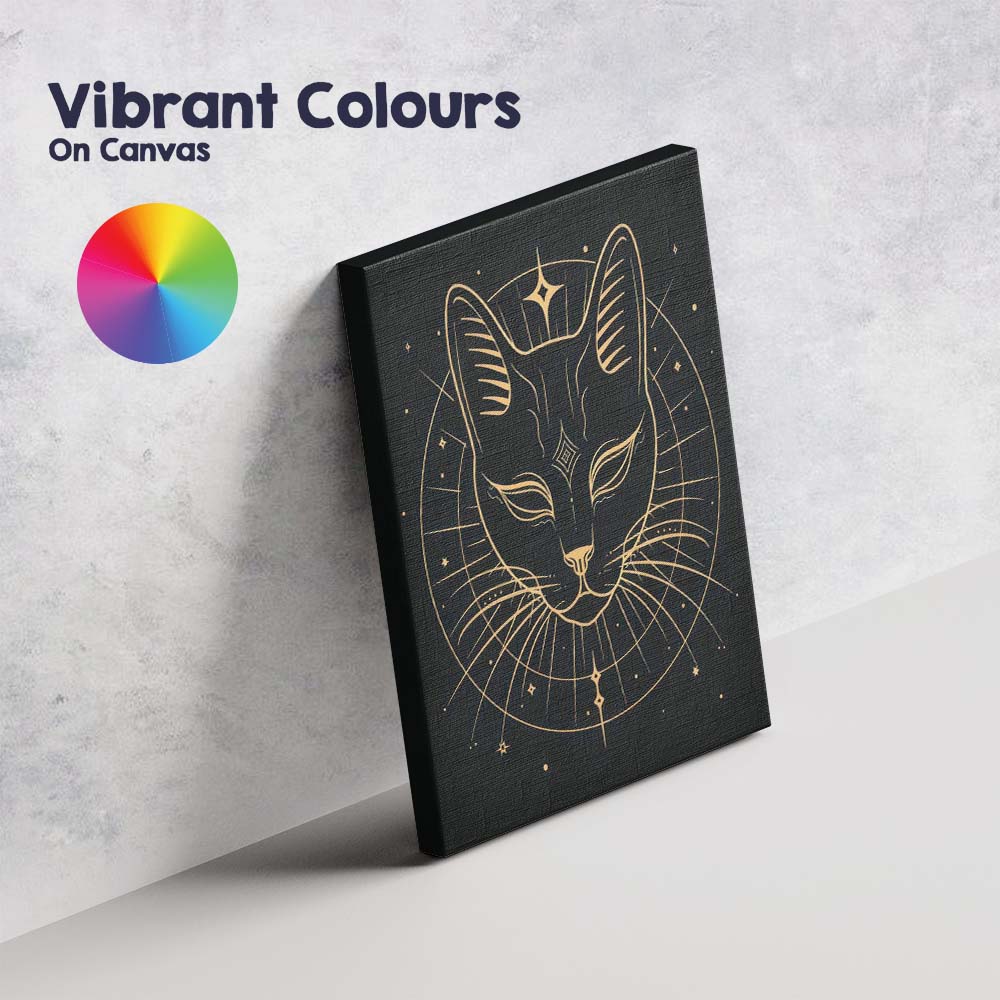 Sacred Black Cat Celestial Gold Line Art Canvas Wall Art Print Decor Picture Ready to Hang