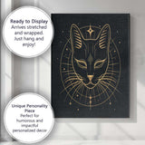 Sacred Black Cat Celestial Gold Line Art Canvas Wall Art Print Decor Picture Ready to Hang