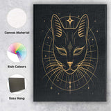 Sacred Black Cat Celestial Gold Line Art Canvas Wall Art Print Decor Picture Ready to Hang