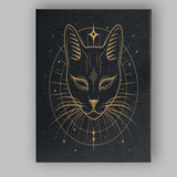 Sacred Black Cat Celestial Gold Line Art Canvas Wall Art Print Decor Picture Ready to Hang