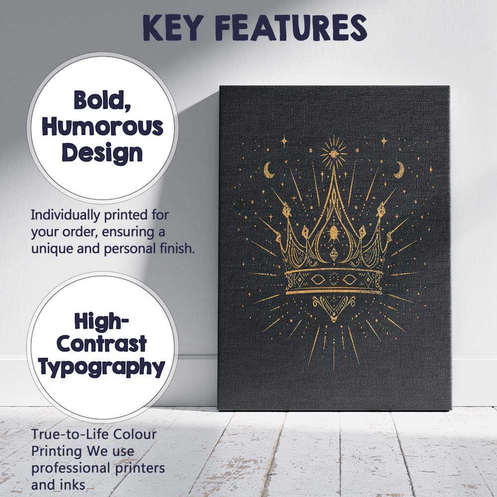 Mystical Golden Royal Crown Celestial Stars Line Art Canvas Wall Art Print Decor Picture Ready to Hang