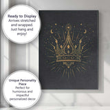 Mystical Golden Royal Crown Celestial Stars Line Art Canvas Wall Art Print Decor Picture Ready to Hang
