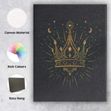 Mystical Golden Royal Crown Celestial Stars Line Art Canvas Wall Art Print Decor Picture Ready to Hang