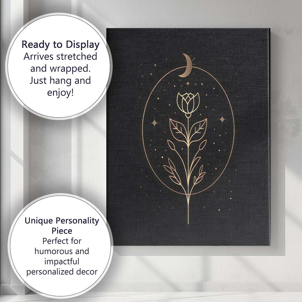 Minimalist Crescent Moon Wildflower Botanical Line Art Canvas Wall Art Print Decor Picture Ready to Hang