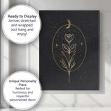 Minimalist Crescent Moon Wildflower Botanical Line Art Canvas Wall Art Print Decor Picture Ready to Hang