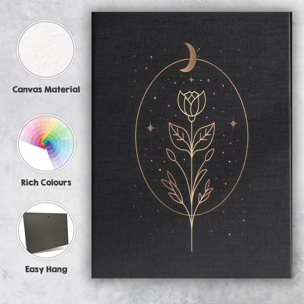 Minimalist Crescent Moon Wildflower Botanical Line Art Canvas Wall Art Print Decor Picture Ready to Hang