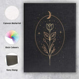 Minimalist Crescent Moon Wildflower Botanical Line Art Canvas Wall Art Print Decor Picture Ready to Hang