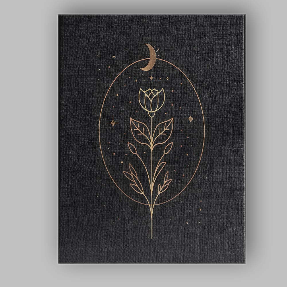 Minimalist Crescent Moon Wildflower Botanical Line Art Canvas Wall Art Print Decor Picture Ready to Hang