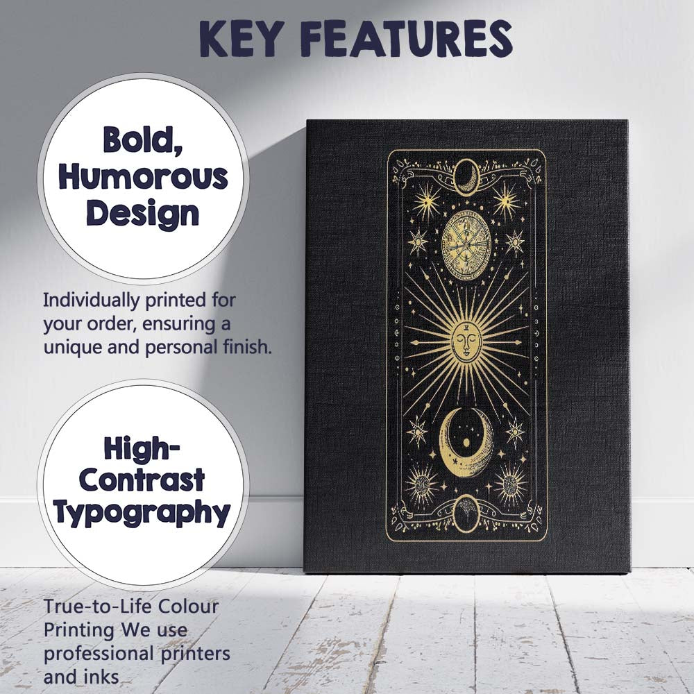 Celestial Sun Moon Tarot Card Mystic Line Art Canvas Wall Art Print Decor Picture Ready to Hang
