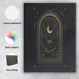Sacred Crescent Moon Celestial Window Gold Line Art Canvas Wall Art Print Decor Picture Ready to Hang