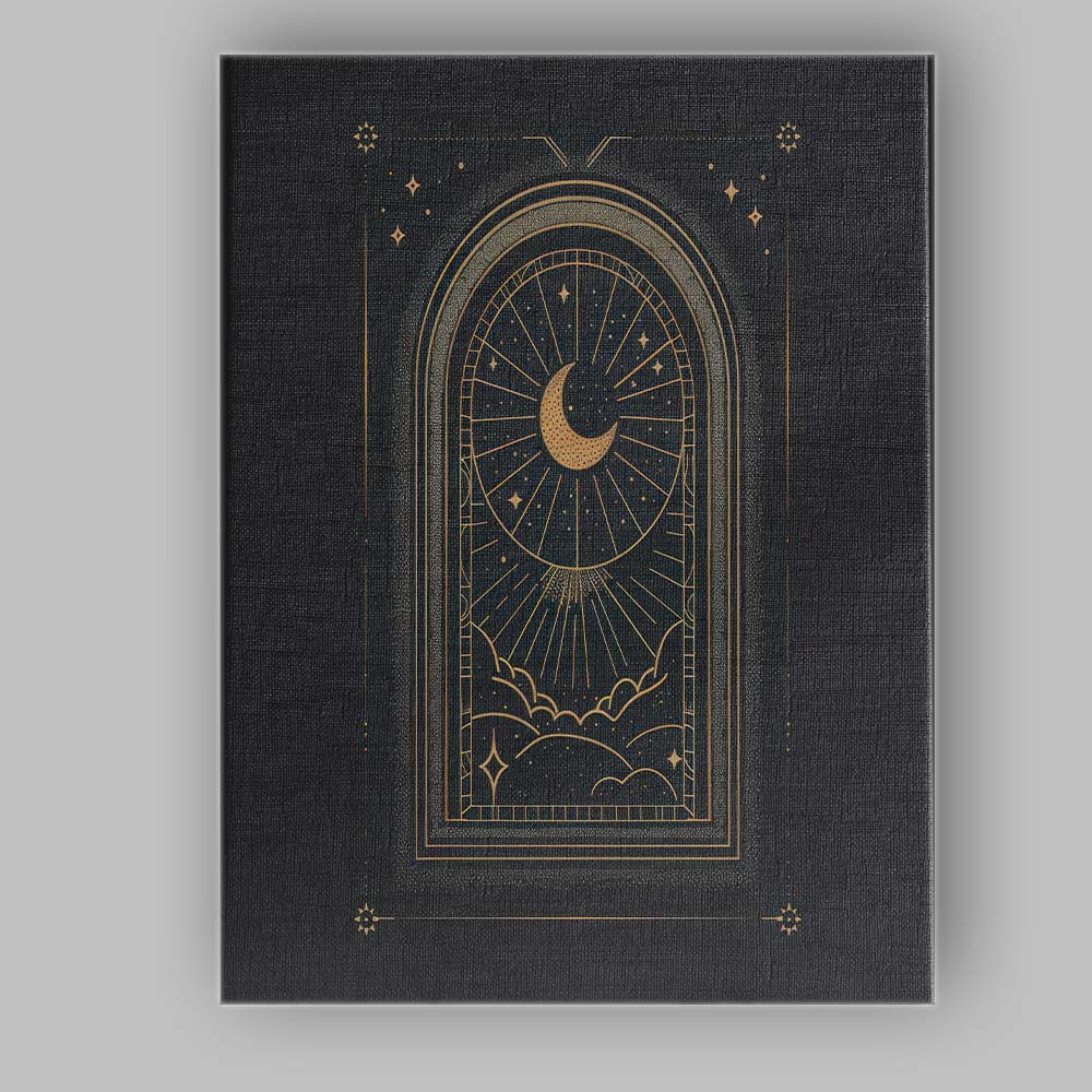 Sacred Crescent Moon Celestial Window Gold Line Art Canvas Wall Art Print Decor Picture Ready to Hang