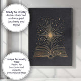 Magical Open Book Celestial Knowledge Gold Line Art Canvas Wall Art Print Decor Picture Ready to Hang