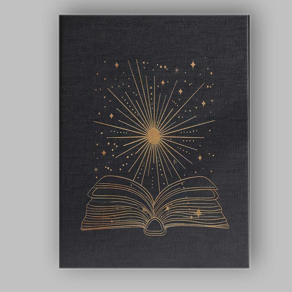 Magical Open Book Celestial Knowledge Gold Line Art Canvas Wall Art Print Decor Picture Ready to Hang