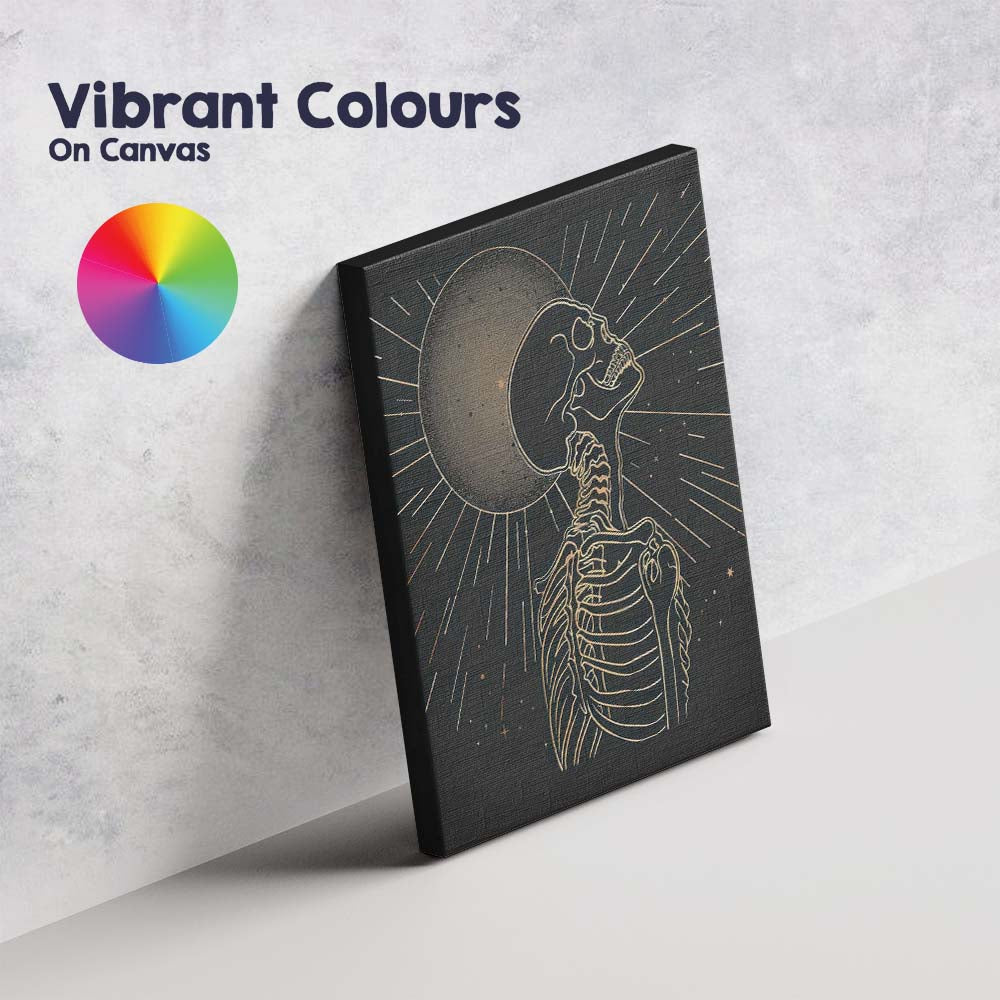 Anatomical Skeleton Eclipse Gold Line Art Canvas Wall Art Print Decor Picture Ready to Hang