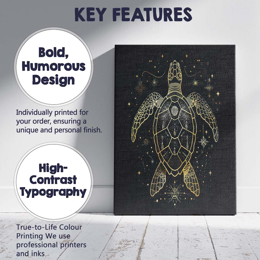 Mystic Sea Turtle Celestial Gold Line Art Canvas Wall Art Print Decor Picture Ready to Hang