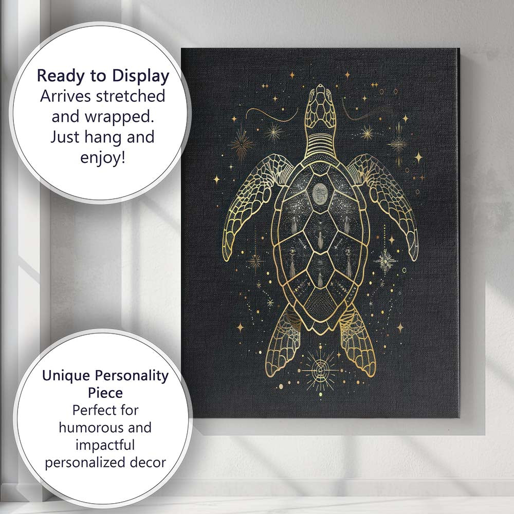 Mystic Sea Turtle Celestial Gold Line Art Canvas Wall Art Print Decor Picture Ready to Hang