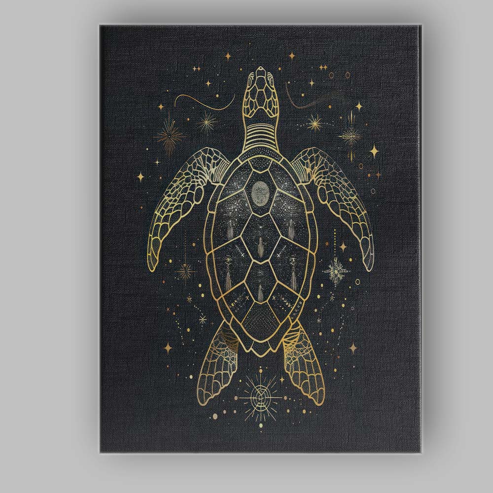 Mystic Sea Turtle Celestial Gold Line Art Canvas Wall Art Print Decor Picture Ready to Hang