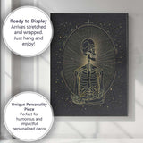 Meditating Skeleton Spiritual Gold Line Art Canvas Wall Art Print Decor Picture Ready to Hang