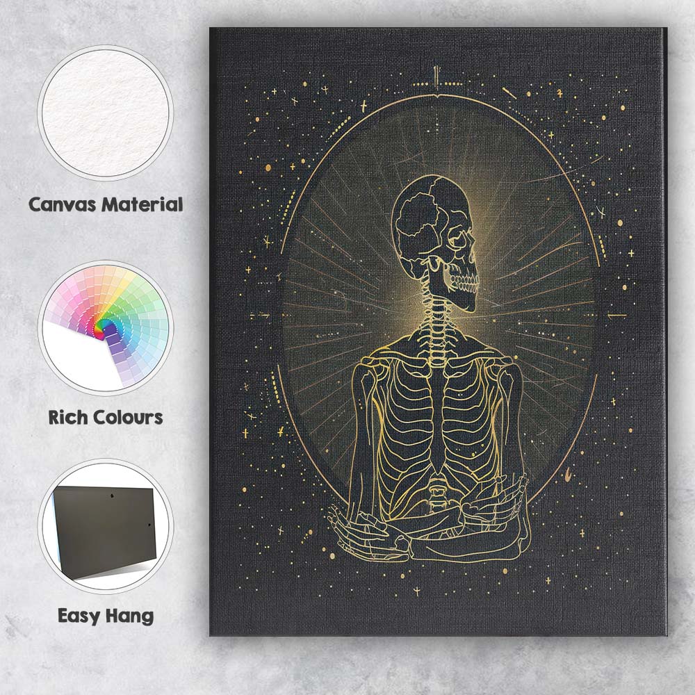 Meditating Skeleton Spiritual Gold Line Art Canvas Wall Art Print Decor Picture Ready to Hang