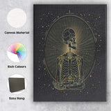 Meditating Skeleton Spiritual Gold Line Art Canvas Wall Art Print Decor Picture Ready to Hang