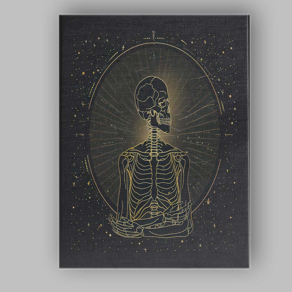 Meditating Skeleton Spiritual Gold Line Art Canvas Wall Art Print Decor Picture Ready to Hang