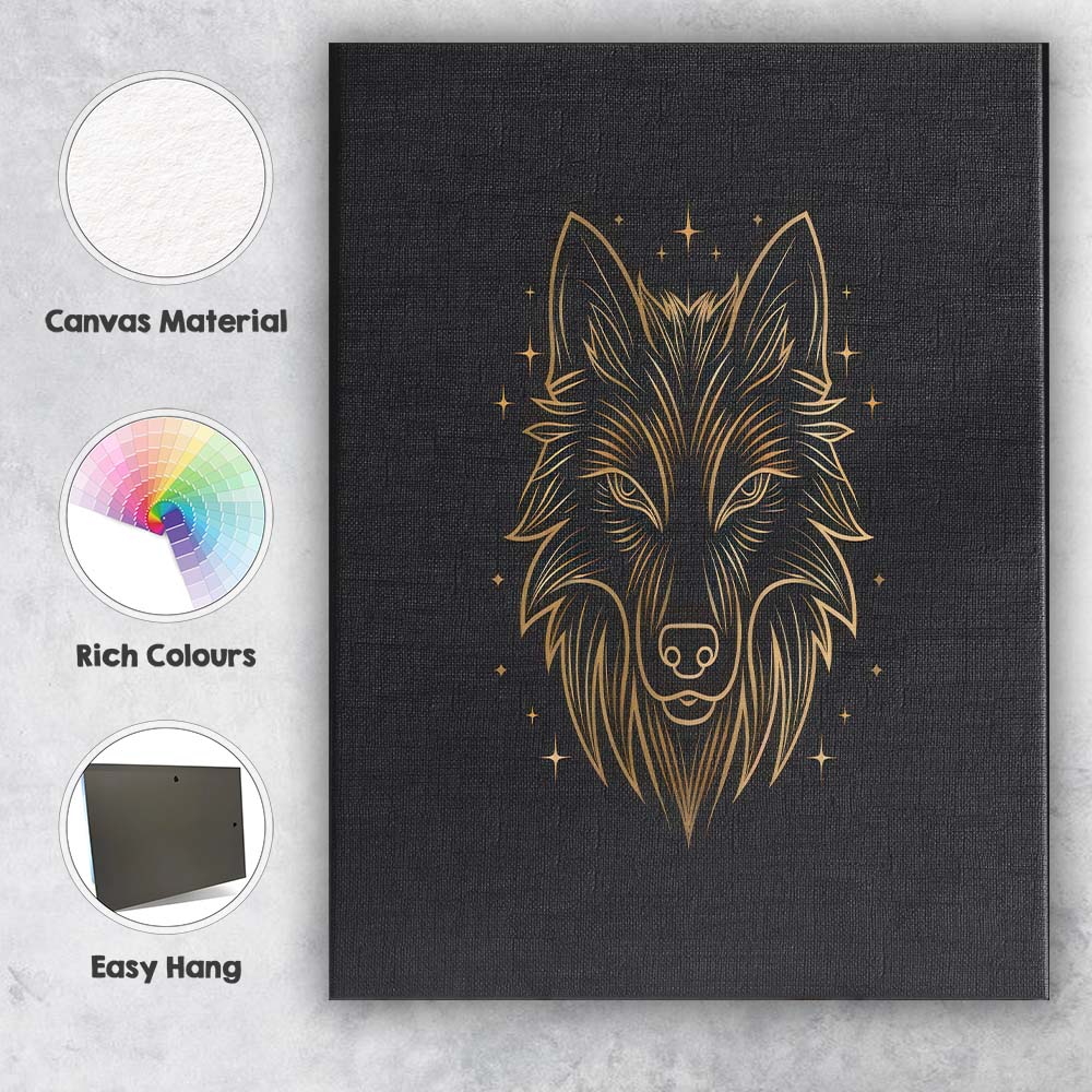 Sacred Wolf Head Celestial Gold Line Art Canvas Wall Art Print Decor Picture Ready to Hang