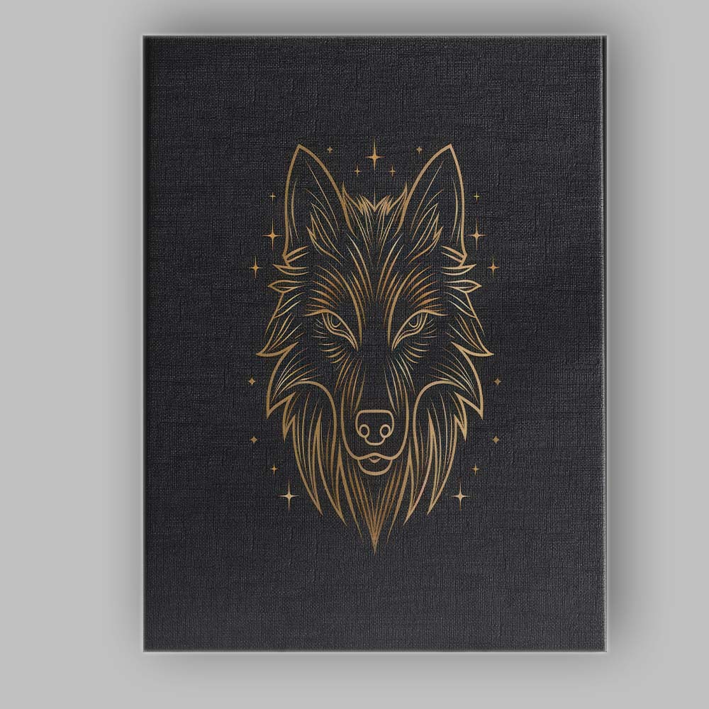 Sacred Wolf Head Celestial Gold Line Art Canvas Wall Art Print Decor Picture Ready to Hang
