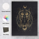 Mystical Tiger Head Crescent Moon Gold Line Art Canvas Wall Art Print Decor Picture Ready to Hang