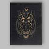 Mystical Tiger Head Crescent Moon Gold Line Art Canvas Wall Art Print Decor Picture Ready to Hang