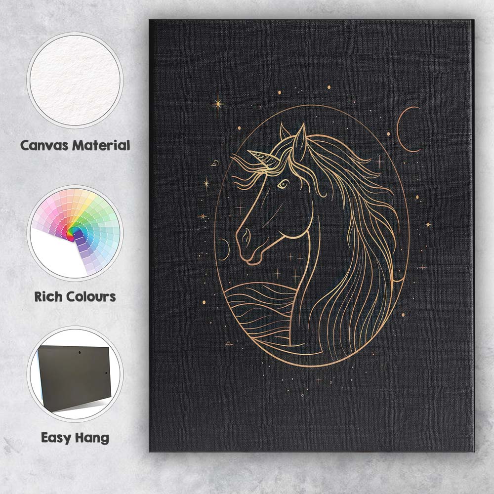 Celestial Unicorn Portrait Minimalist Gold Line Art Canvas Wall Art Print Decor Picture Ready to Hang