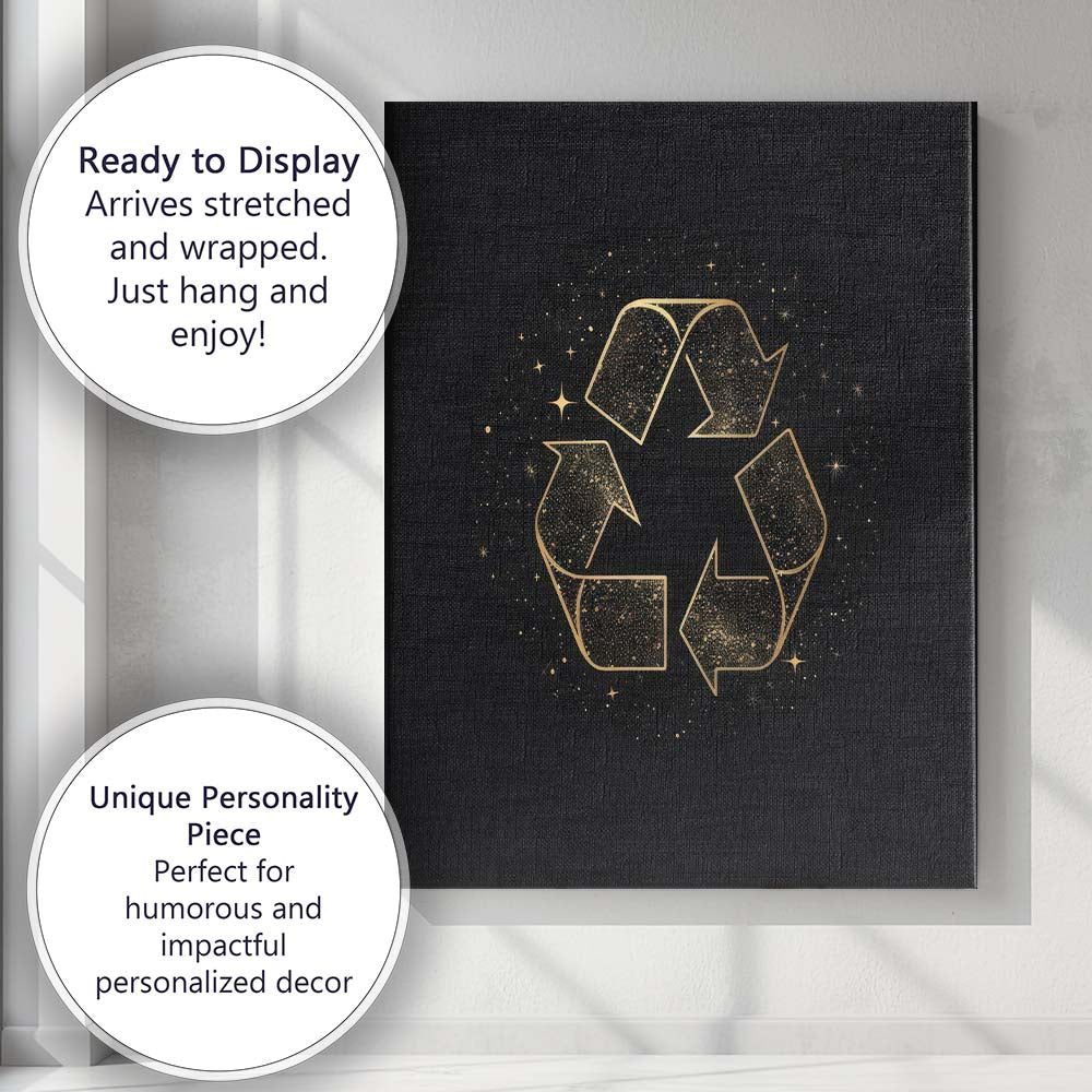 Golden Recycling Symbol Eco Sustainability Line Art Canvas Wall Art Print Decor Picture Ready to Hang