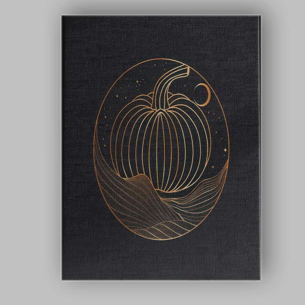 Celestial Pumpkin Gold Line Art Moonlit Landscape Canvas Wall Art Print Decor Picture Ready to Hang