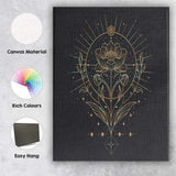 Sacred Lotus Botanical Celestial Gold Line Art Canvas Wall Art Print Decor Picture Ready to Hang