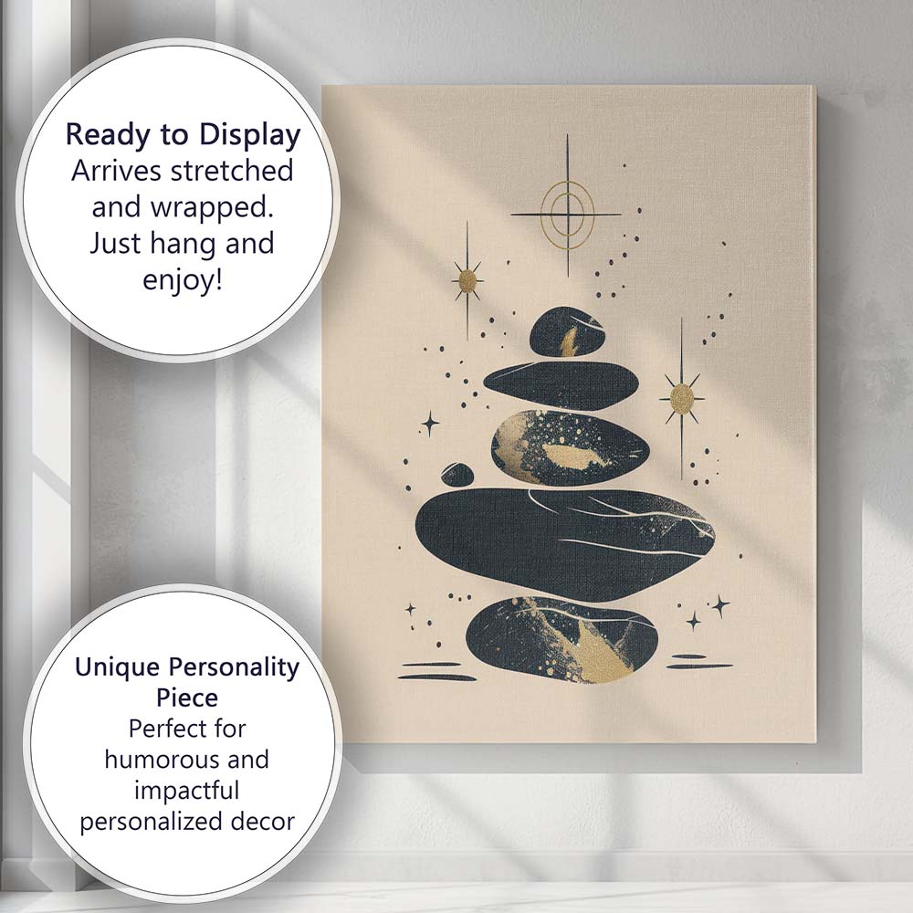 Zen Balance Stacked Stones Minimalist Spiritual Canvas Wall Art Print Decor Picture Ready to Hang