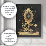 Celestial Sunflower Gold Line Art Night Landscape Canvas Wall Art Print Decor Picture Ready to Hang