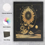 Celestial Sunflower Gold Line Art Night Landscape Canvas Wall Art Print Decor Picture Ready to Hang